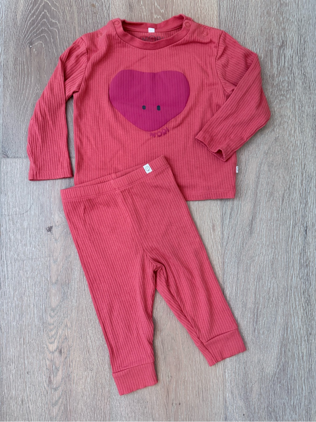 Mori Coral Heart Ribbed Pajama Set - Coral Pink — image 2 of 4